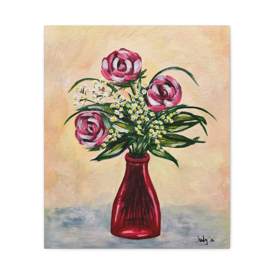 Petals in Crimson Glass- Matte Stretched Canvas