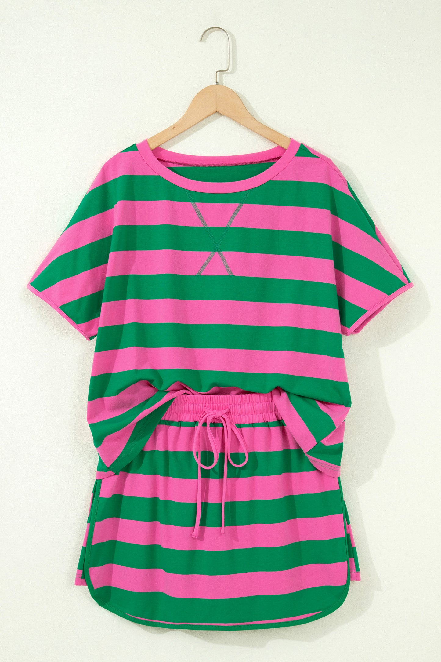 Yellow Stripe Dolman Tee Drawstring Skort Athletic 2pcs Set