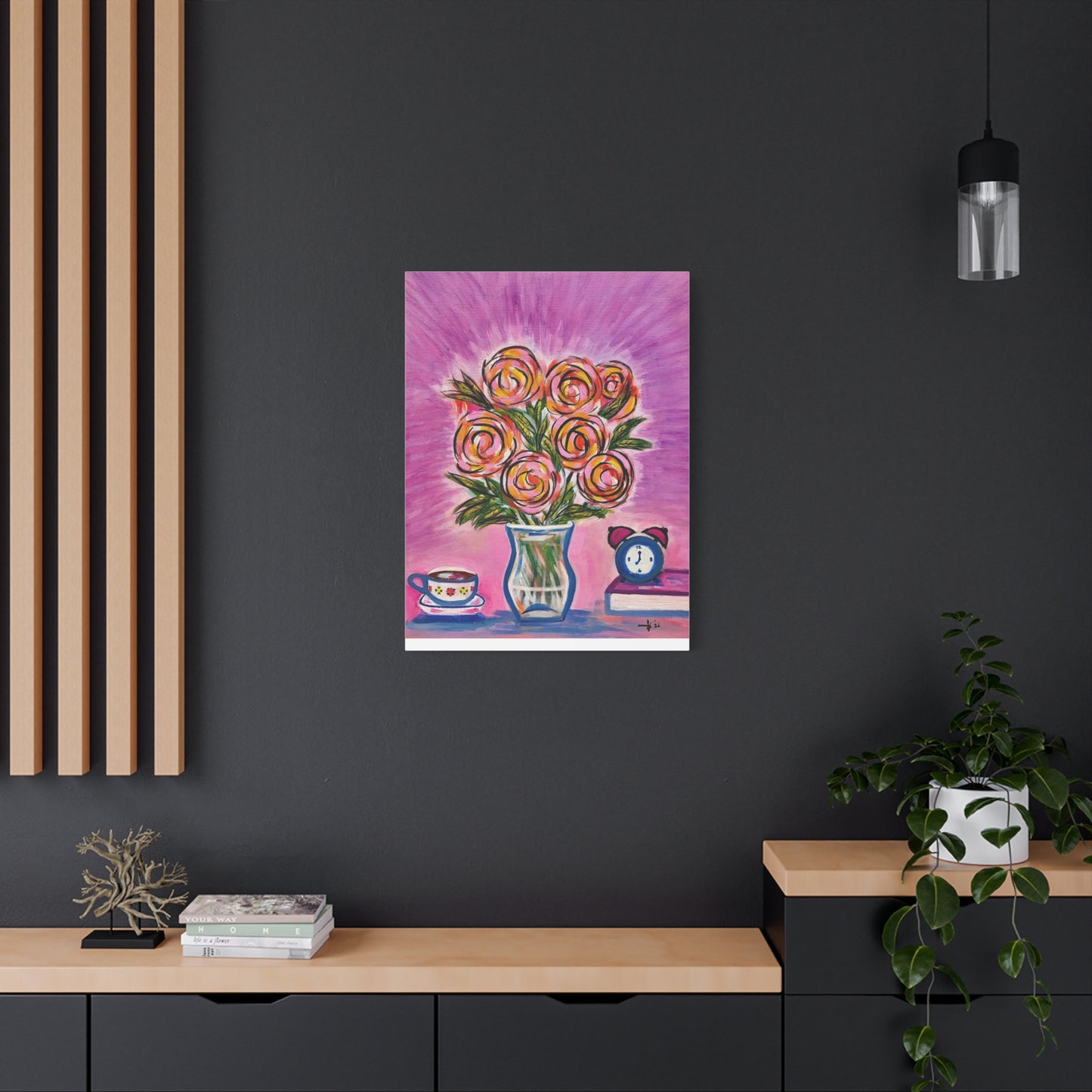 Bloom and Brew Canvas Art — Floral Still Life Matte Stretched Canvas