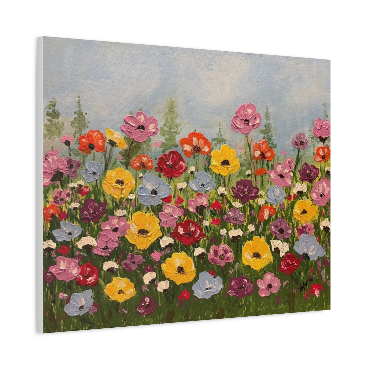 Wildflower Field Canvas Art — Colorful Wildflower Field Matte Stretched Canvas