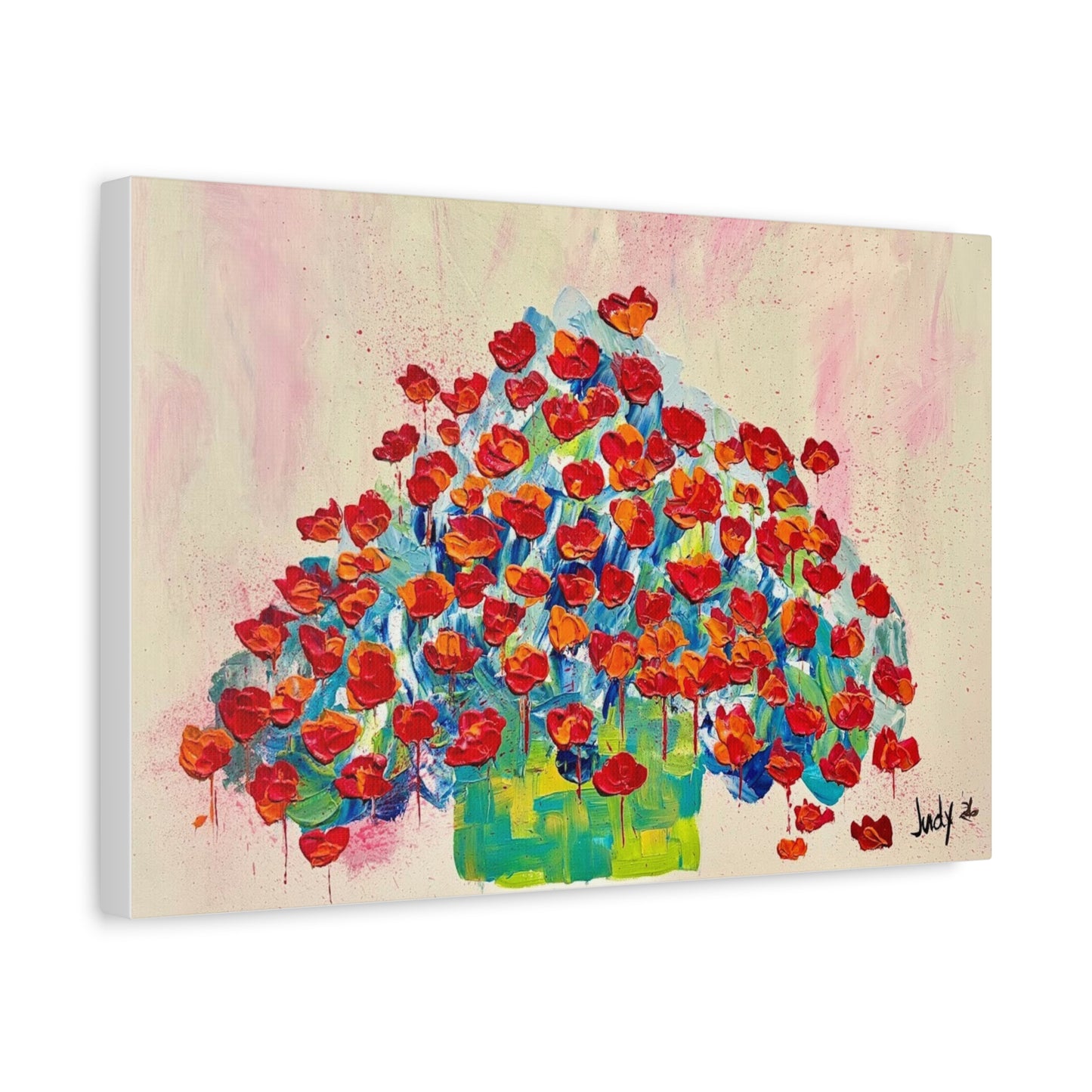 Overflowing Grace- Vibrant Red Poppy Bouquet Matte Stretched Canvas