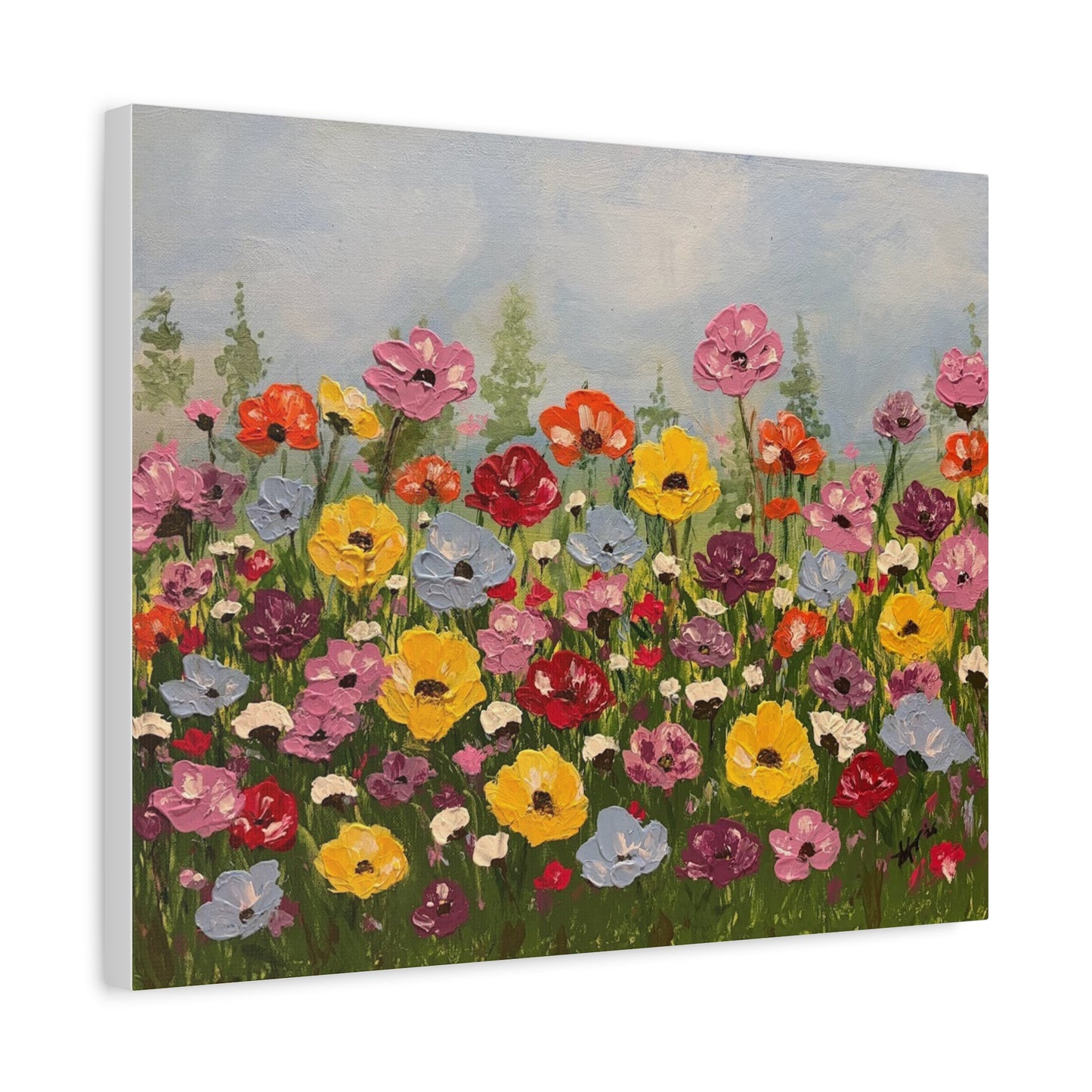 Wildflower Field Canvas Art — Colorful Wildflower Field Matte Stretched Canvas