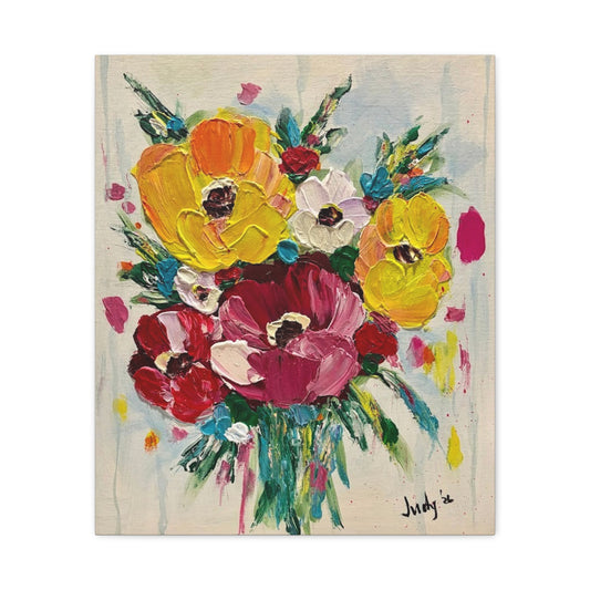 Rooted in Bloom Floral Canvas Wall Art – Colorful Bouquet Matte Stretched Canvas