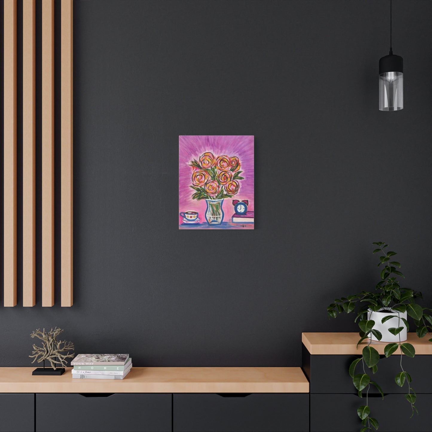 Bloom and Brew Canvas Art — Floral Still Life Matte Stretched Canvas