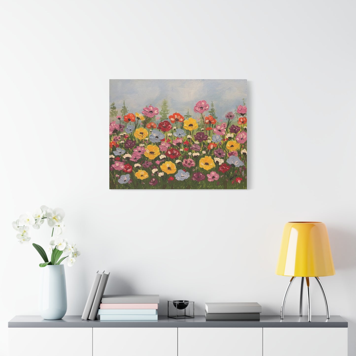 Wildflower Field Canvas Art — Colorful Wildflower Field Matte Stretched Canvas