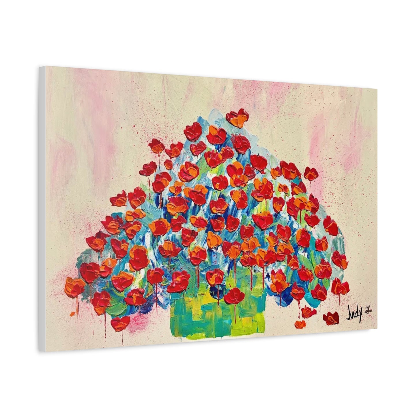 Overflowing Grace- Vibrant Red Poppy Bouquet Matte Stretched Canvas