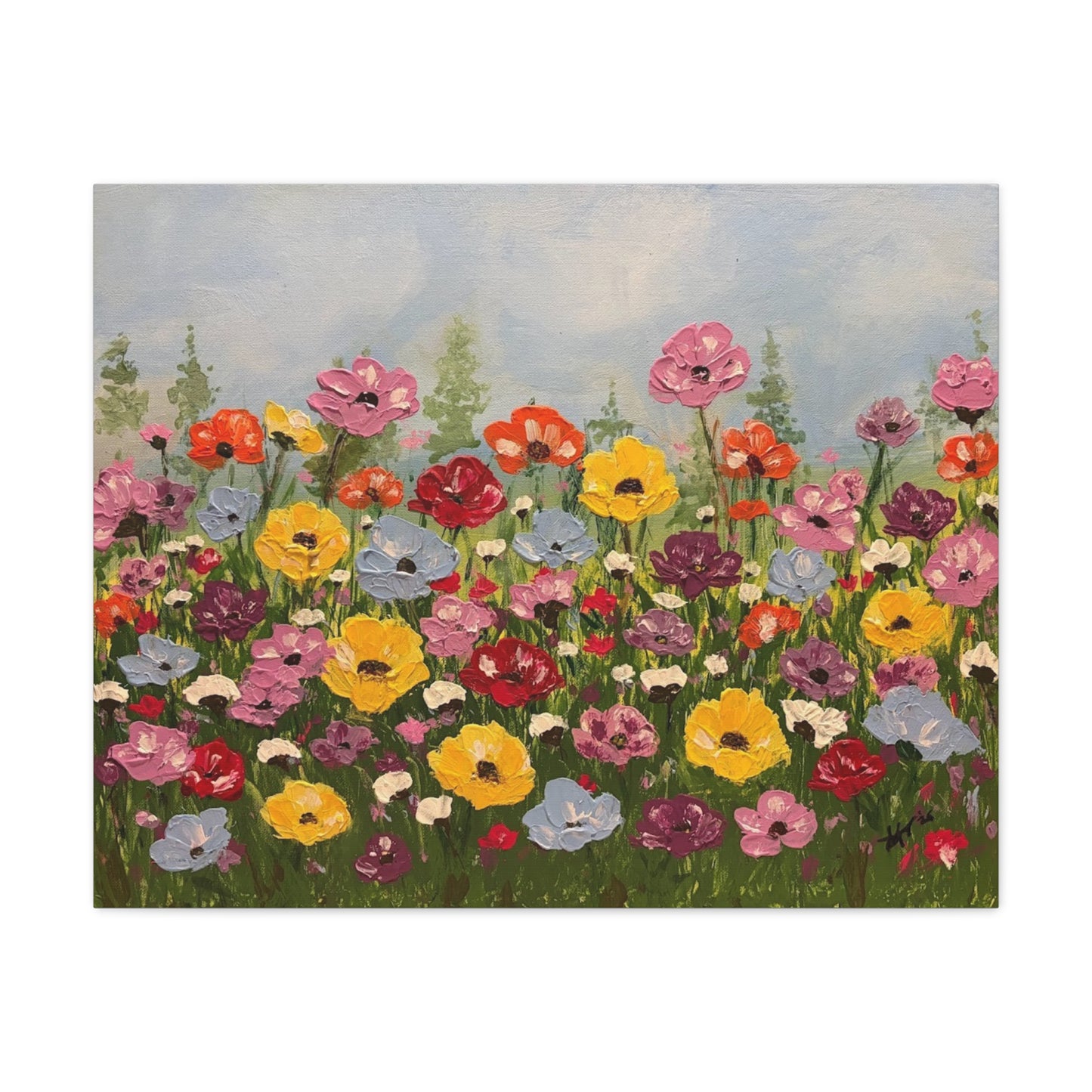 Wildflower Field Canvas Art — Colorful Wildflower Field Matte Stretched Canvas