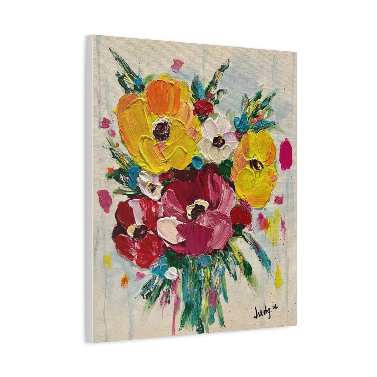 Rooted in Bloom Floral Canvas Wall Art – Colorful Bouquet Matte Stretched Canvas