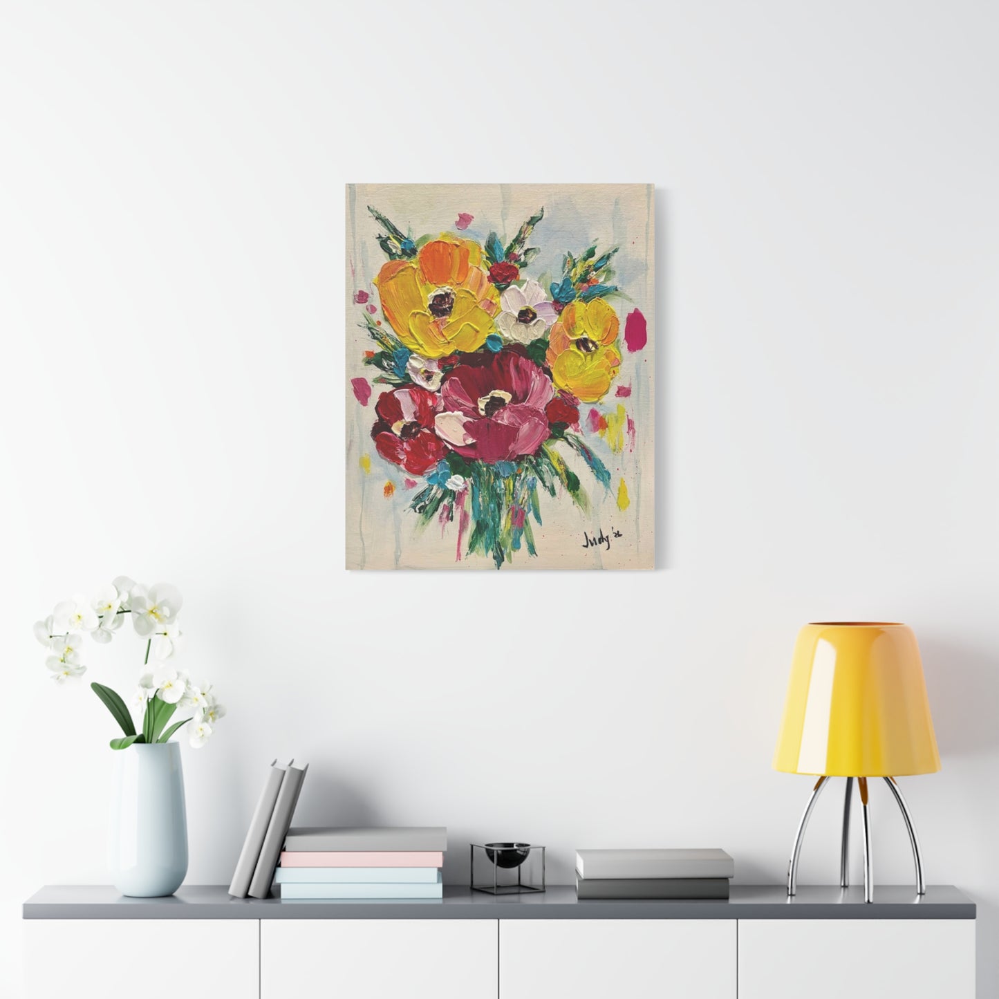 Rooted in Bloom Floral Canvas Wall Art – Colorful Bouquet Matte Stretched Canvas