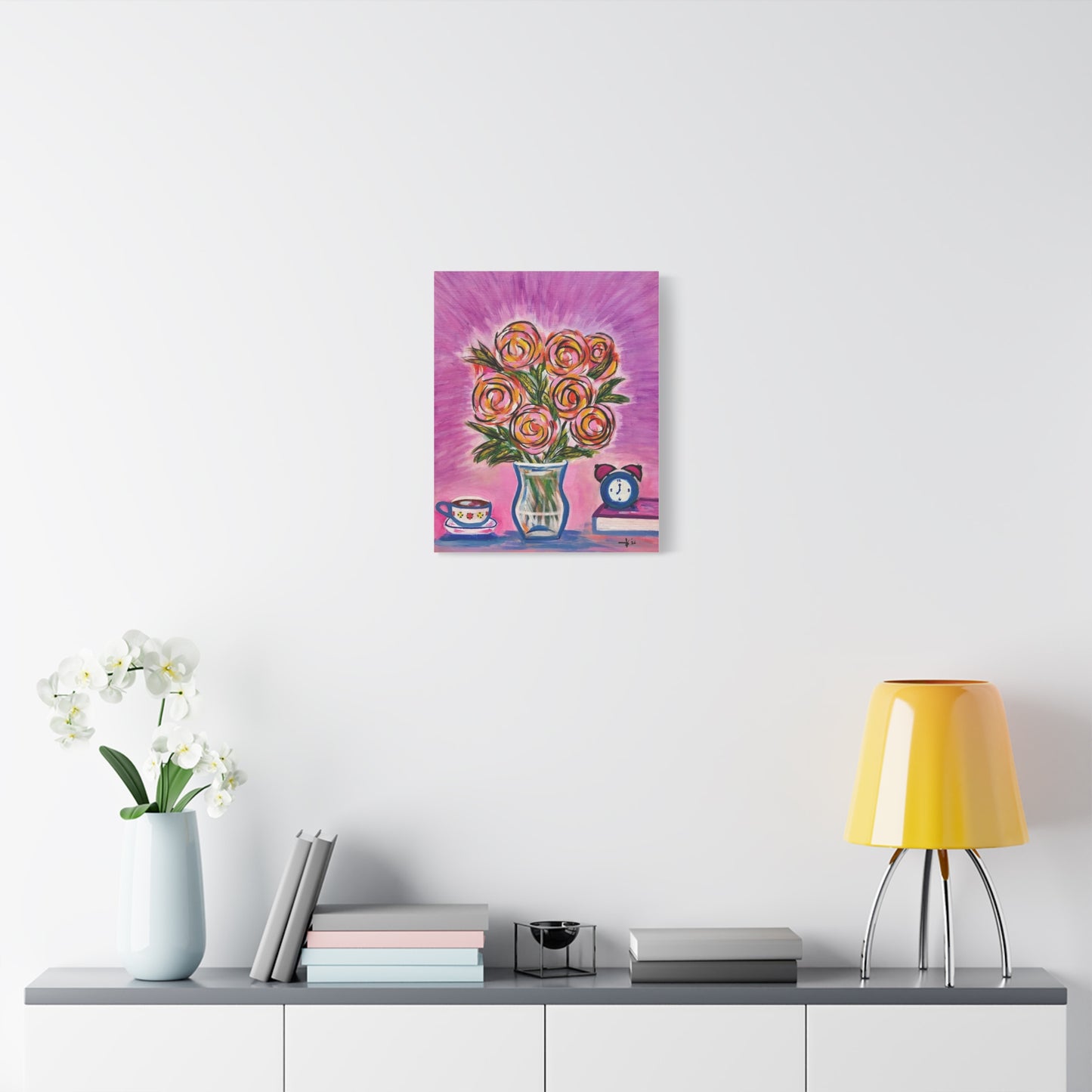 Bloom and Brew Canvas Art — Floral Still Life Matte Stretched Canvas