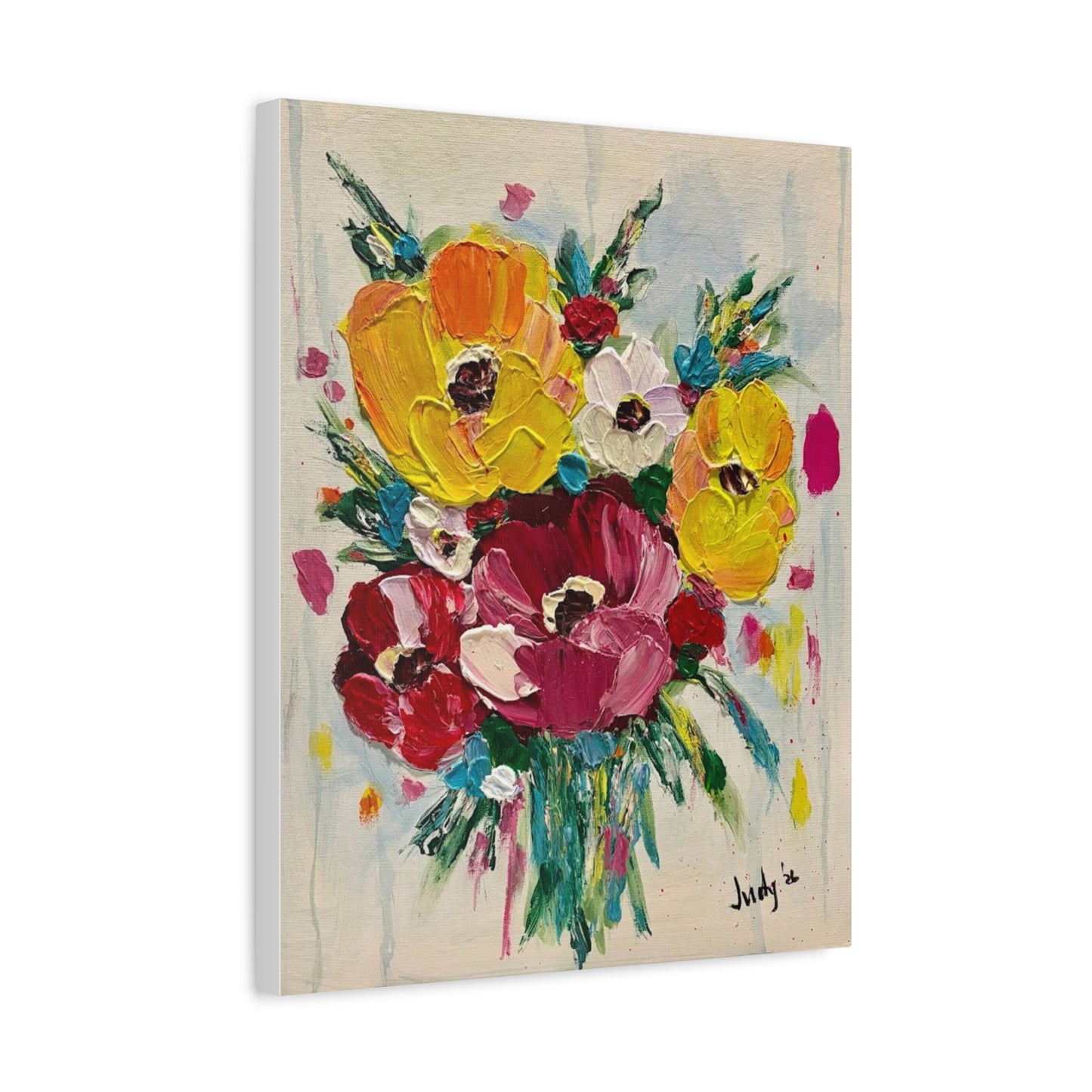 Rooted in Bloom Floral Canvas Wall Art – Colorful Bouquet Matte Stretched Canvas
