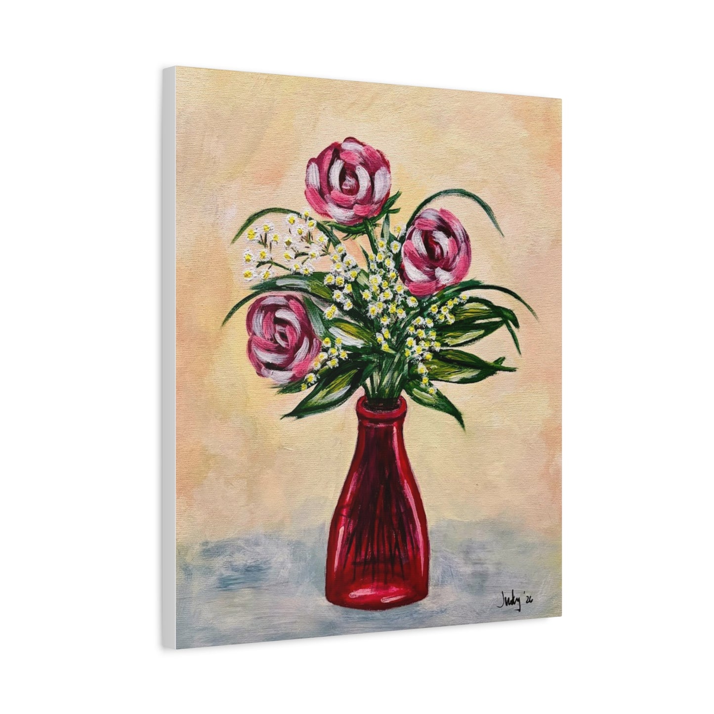 Petals in Crimson Glass- Matte Stretched Canvas