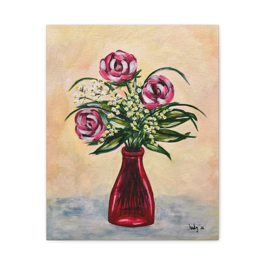 Petals in Crimson Glass- Matte Stretched Canvas