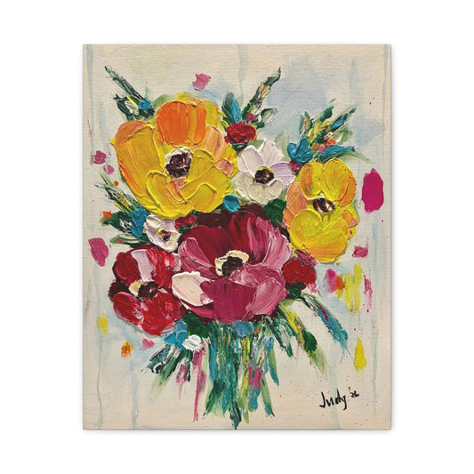 Rooted in Bloom Floral Canvas Wall Art – Colorful Bouquet Matte Stretched Canvas