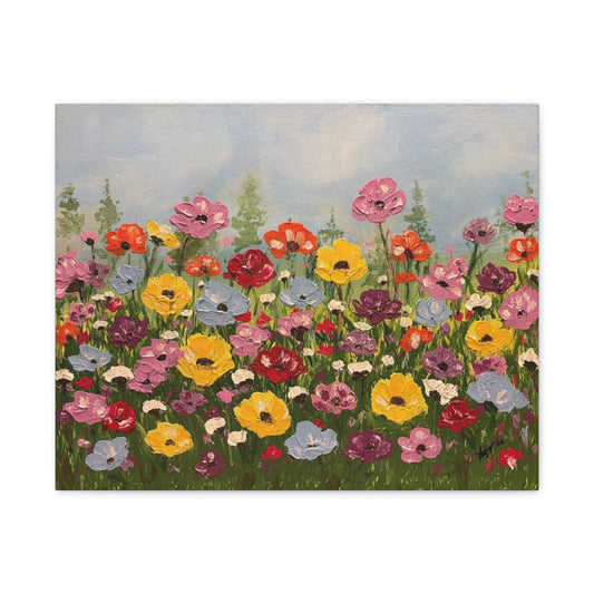 Wildflower Field Canvas Art — Colorful Wildflower Field Matte Stretched Canvas