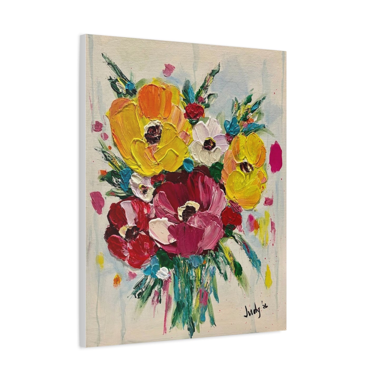Rooted in Bloom Floral Canvas Wall Art – Colorful Bouquet Matte Stretched Canvas