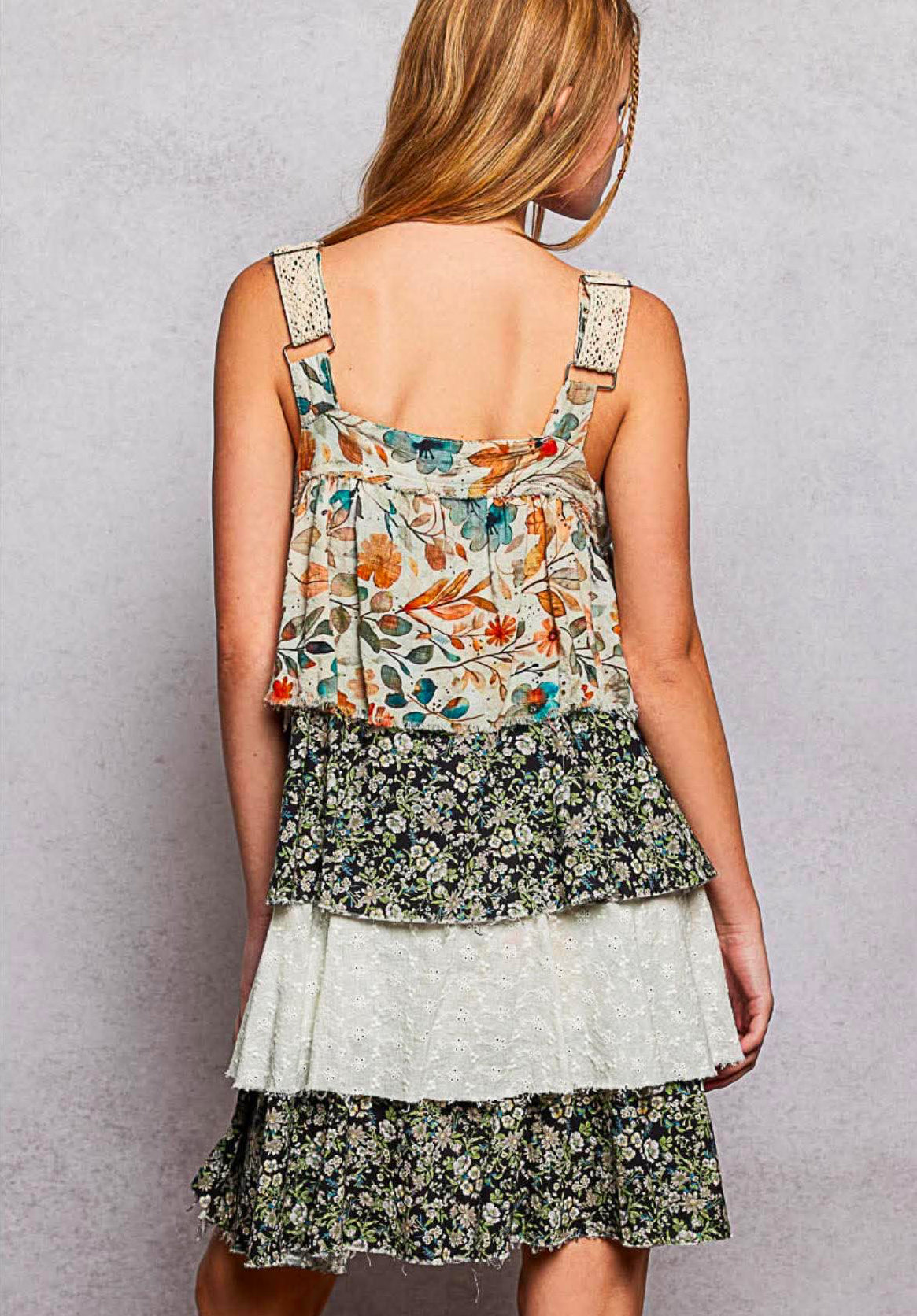 Pol Floral Mini Dress Eyelet Patch Raw Edge