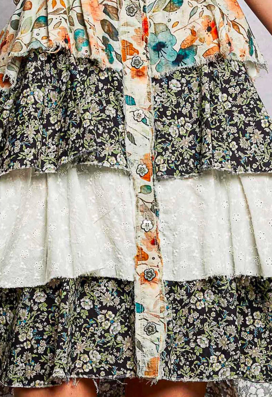 Pol Floral Mini Dress Eyelet Patch Raw Edge