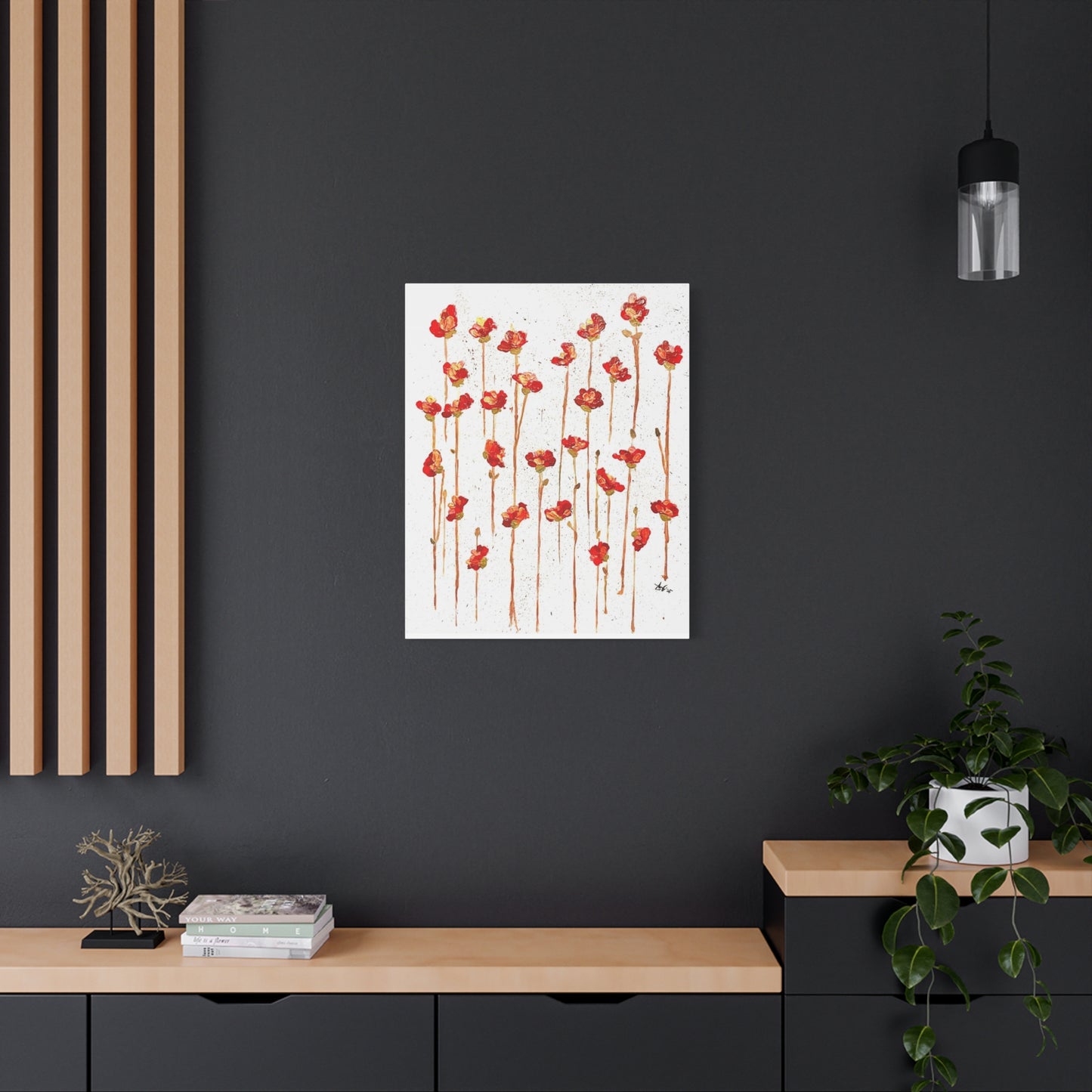 Red Poppy Field Matte Canvas Wall Art — Stretched Floral Painting