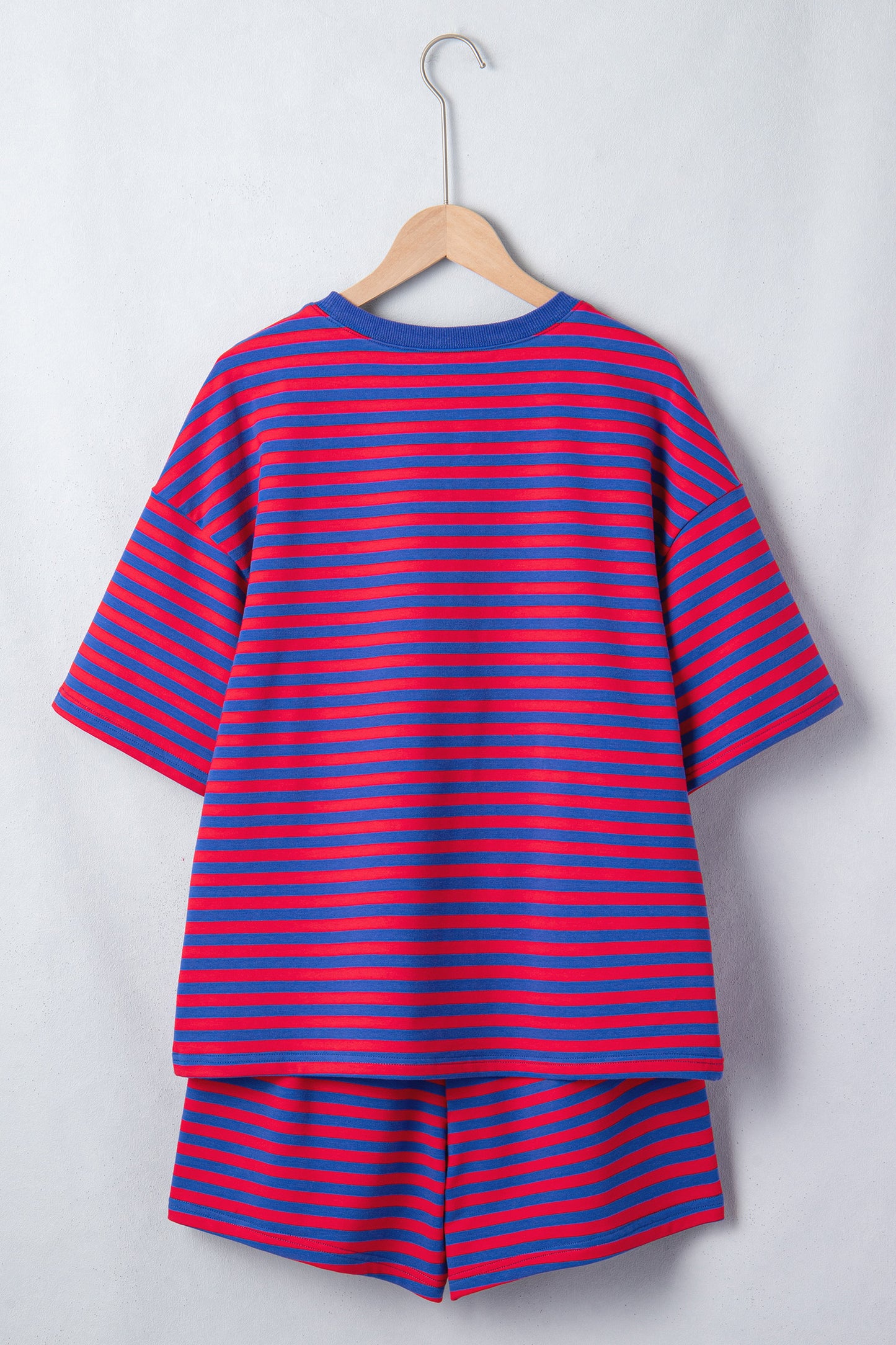Green Stripe Striped Ribbed Cotton Two-Piece Pant Set with Chest Patch Detail