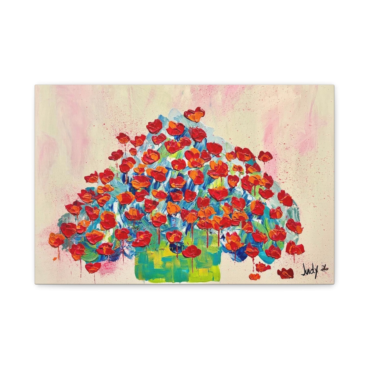 Overflowing Grace- Vibrant Red Poppy Bouquet Matte Stretched Canvas