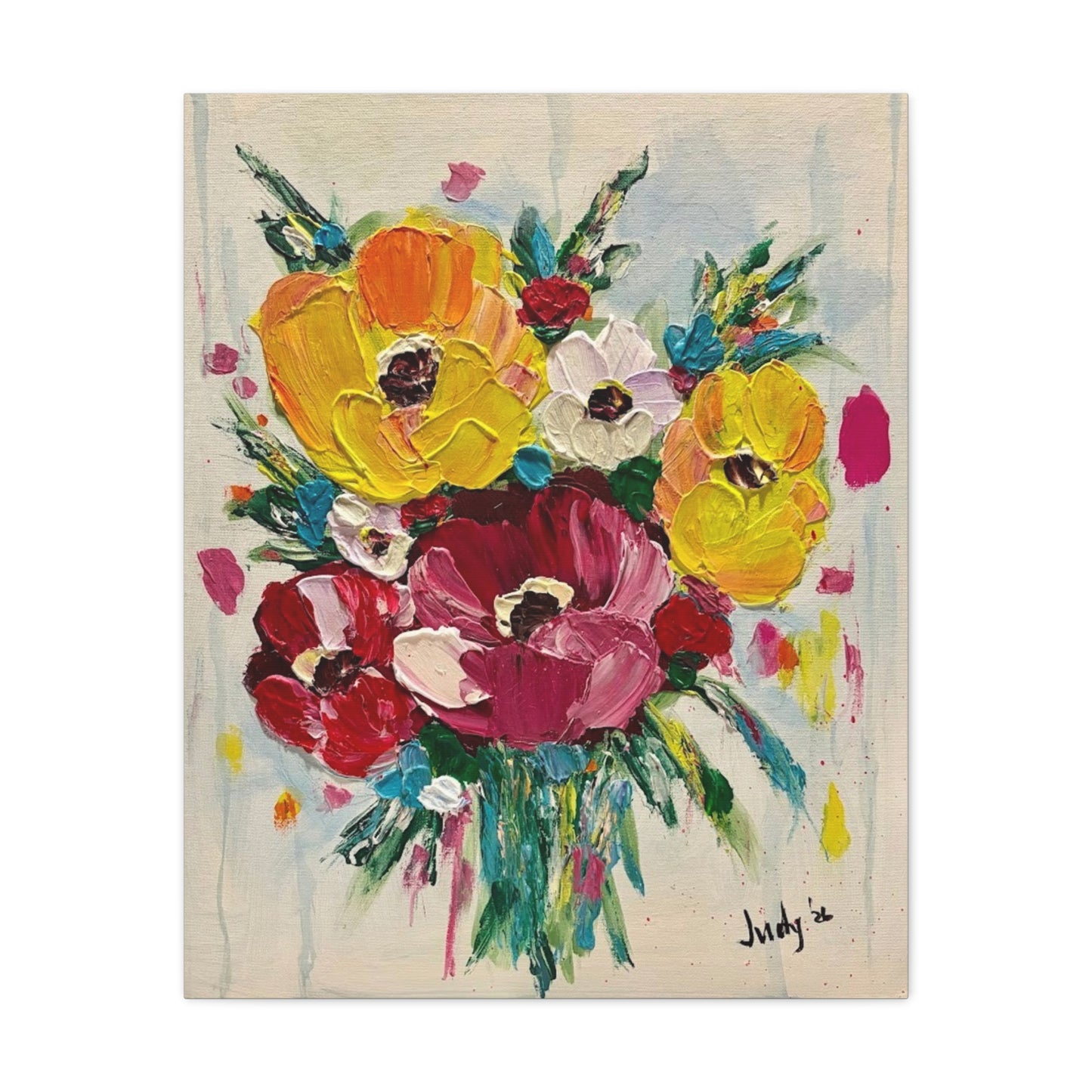 Rooted in Bloom Floral Canvas Wall Art – Colorful Bouquet Matte Stretched Canvas