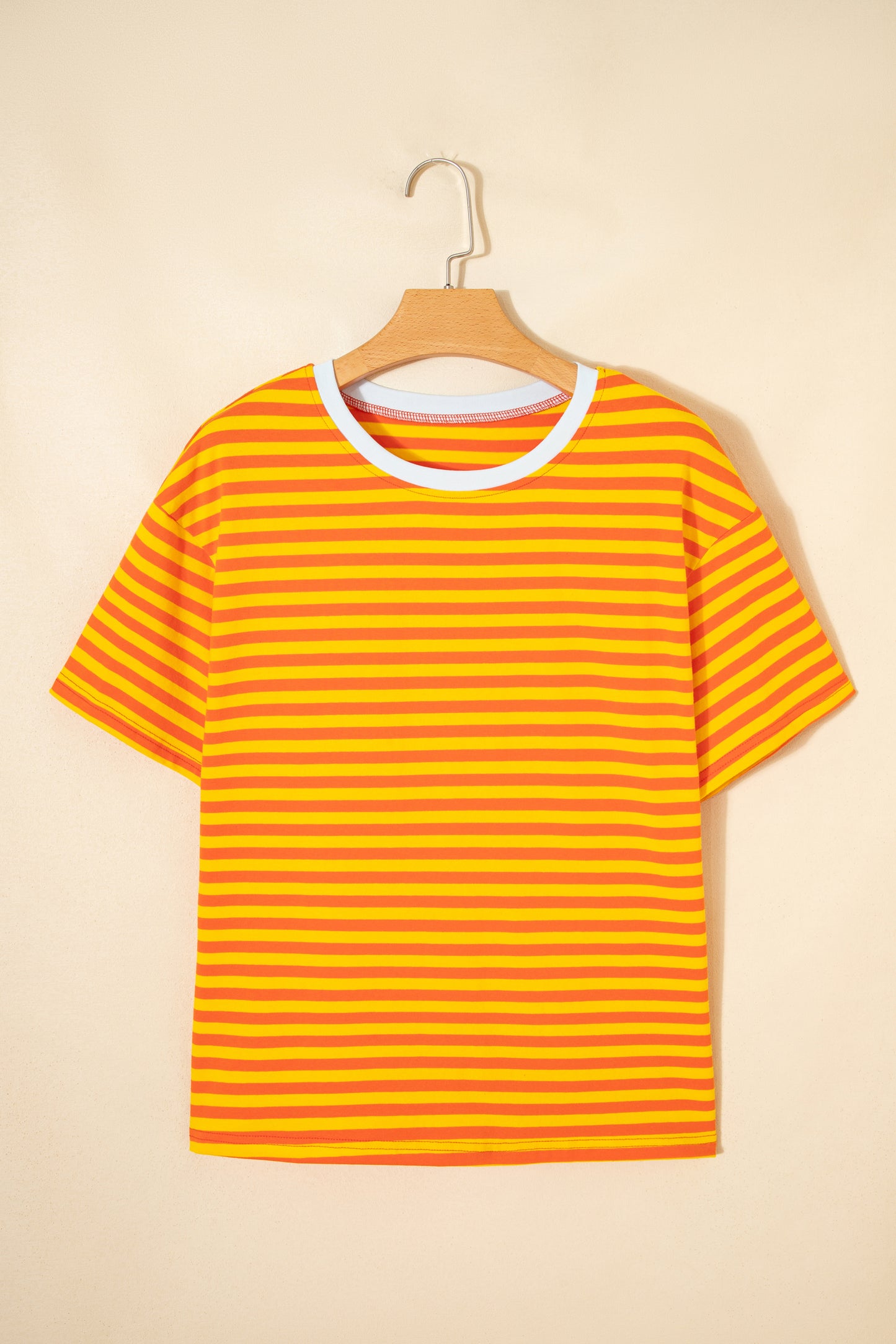 Sky Blue Stripe Contrast Crew Neck Drop Shoulder Loose Tee