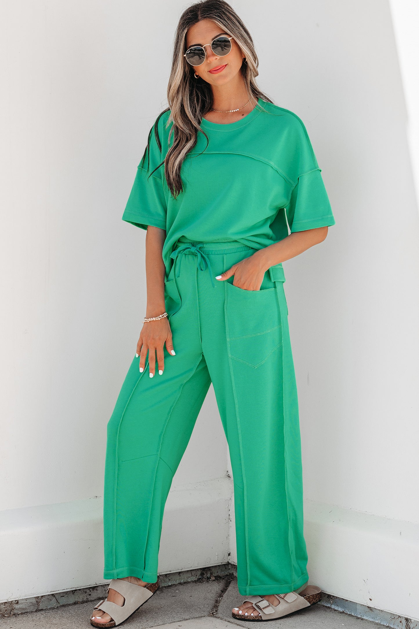 Mint Green Drop Shoulder Boxy Tee and Barrel Pants Set